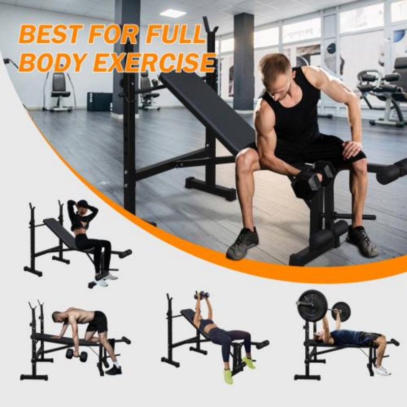 Olympic Weight Bench with Squat Rack - Full Body Home Gym Station
