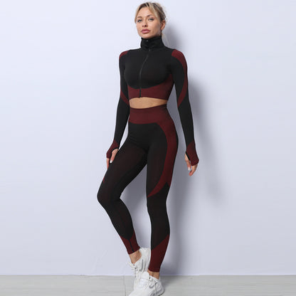 Conjunto de 3 piezas de yoga, conjunto deportivo sin costuras, ropa de gimnasio para mujer, leggings, top corto, sujetador deportivo, conjunto de gimnasio para mujer, conjuntos de chándal para mujer